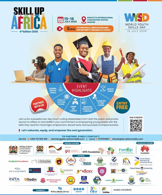 Skill Up Africa 2026 event poster for the 15 and 16 July forum at KICC in Nairobi.