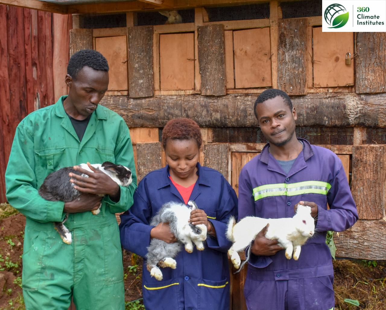 Learners gaining practical skills in rabbit rearing and climate-smart enterprise